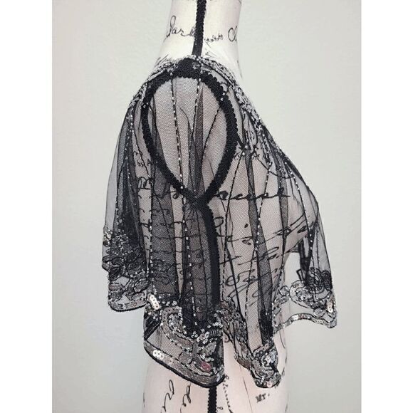 ✨ Sequin Mesh Evening Party Retro Flapper 1920s Shawl Wrap Cover Up Cape NEW - Picture 5 of 13